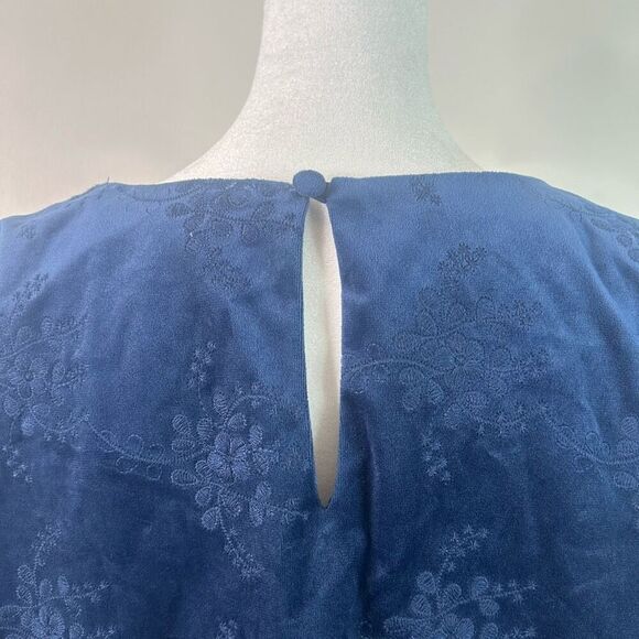 Soft Surroundings Navy Blue Velvet Floral Blouse L Long Sleeve Embossed Texture - Picture 8 of 13